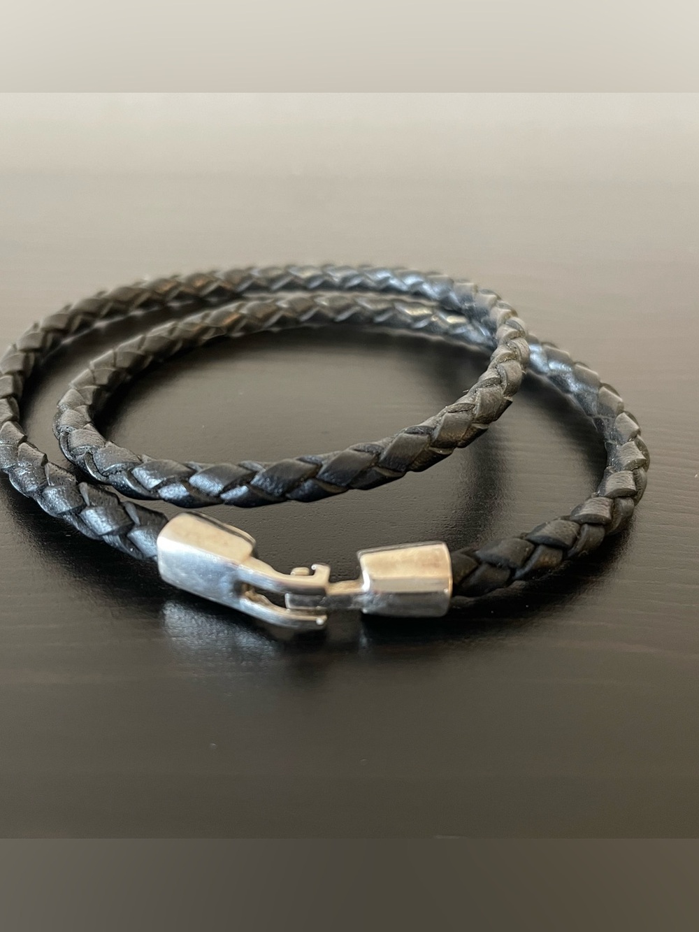 Minimalist Thin Braided Black Leather Unisex Double-Wrap Bracelet
